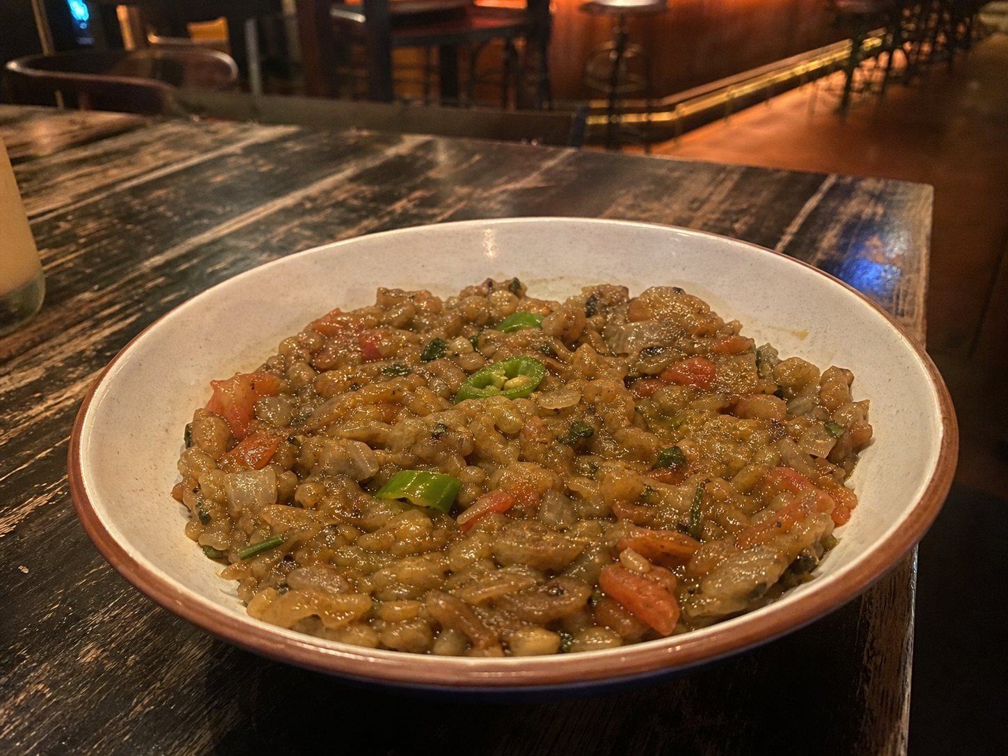 Baigan bharta smoked eggplant with onion and tomato