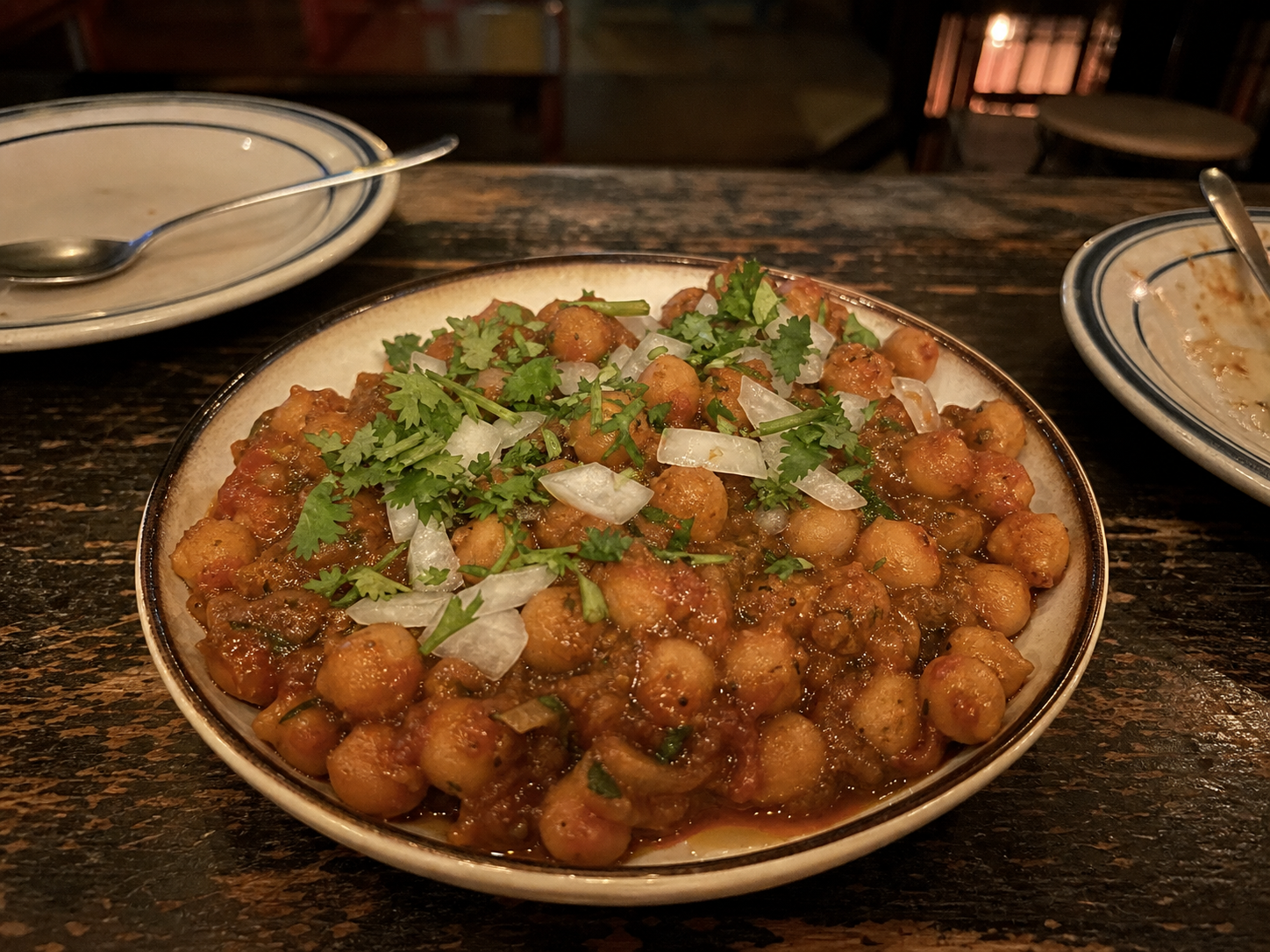 Chana masala chickpeas with fresh herbs and spices