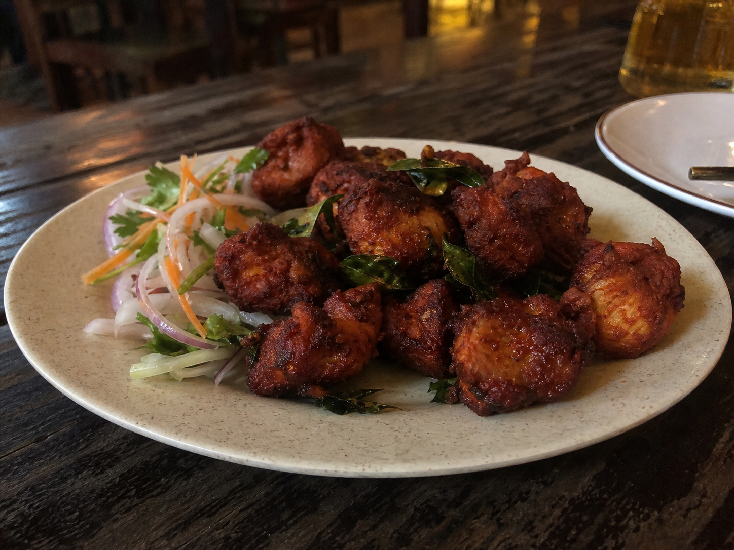 Spiced Chicken 65 with herbs and salad