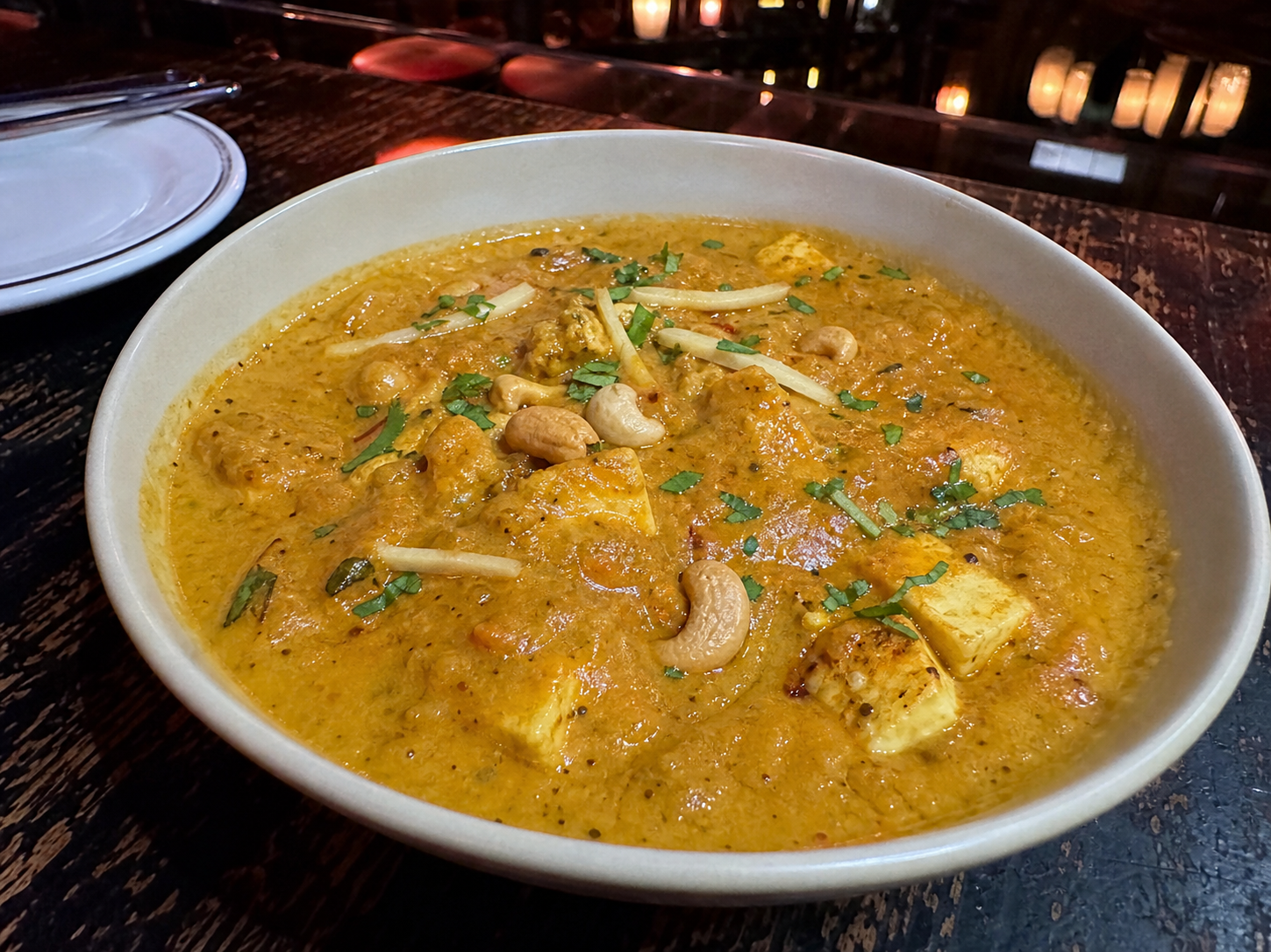 Fish Amritsari with paneer, cashews and herbs