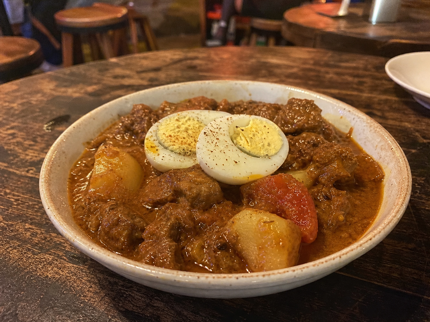 Mutton masala with potato, tomato and boiled egg