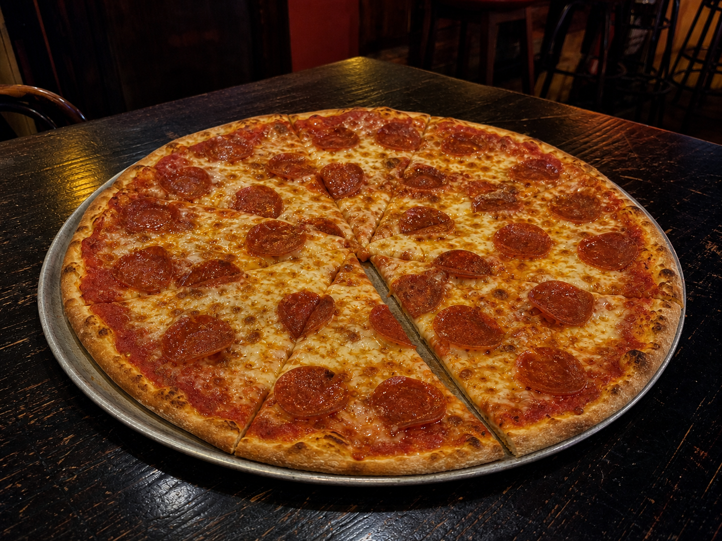 Hand-tossed pepperoni pizza with melted mozzarella